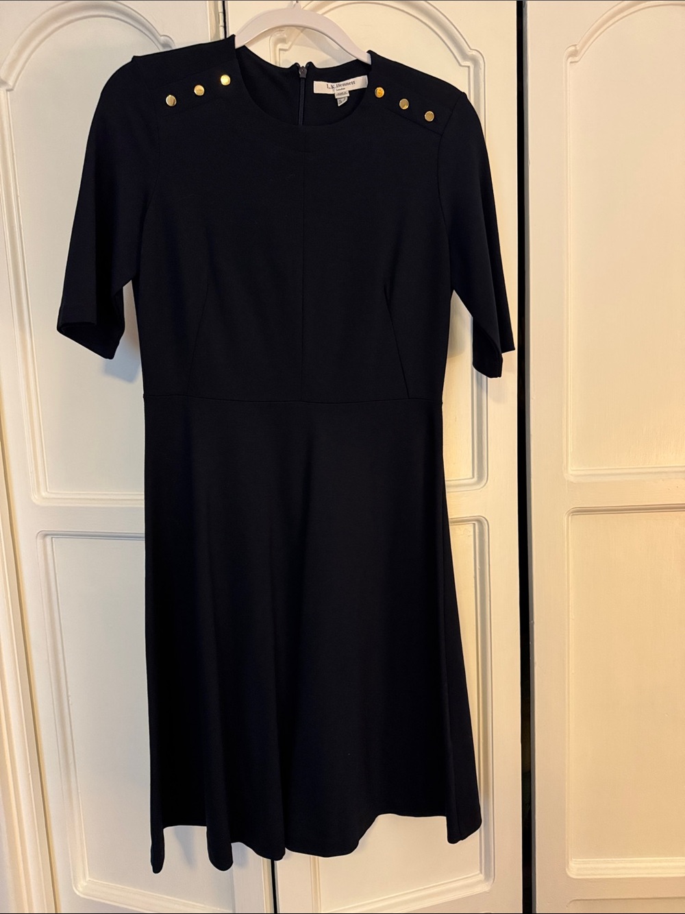LK Bennett Navy Midi Dress with Gold Button Detail